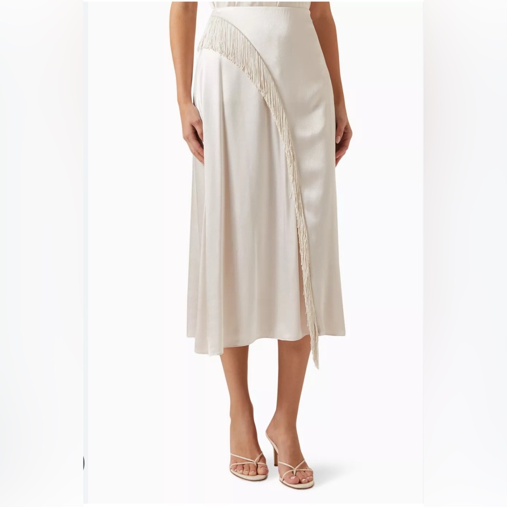 NWT VINCE Fringe Draped Asymmetric Skirt in Satin 2